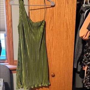 Vici Green Pleated One-Shoulder Mini Dress